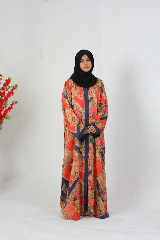 Floral Red Printed Abaya
