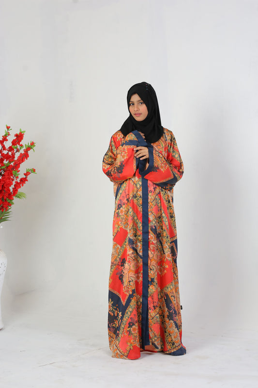 Floral Red Printed Abaya